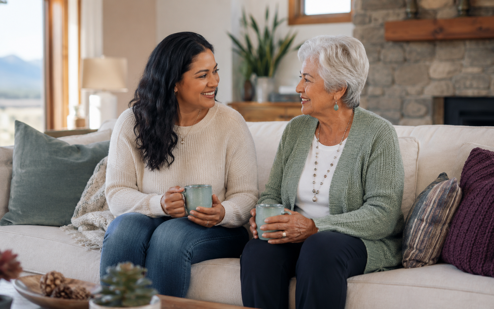 Caring Companion sharing a warm conversation with an older adult at home