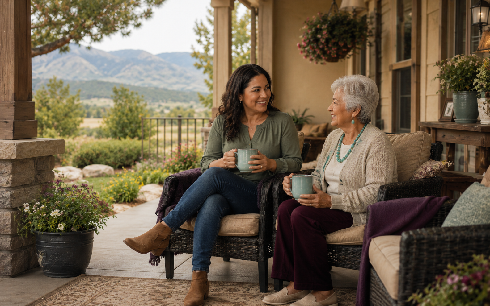 Calm porch conversation with Southern Colorado scenery