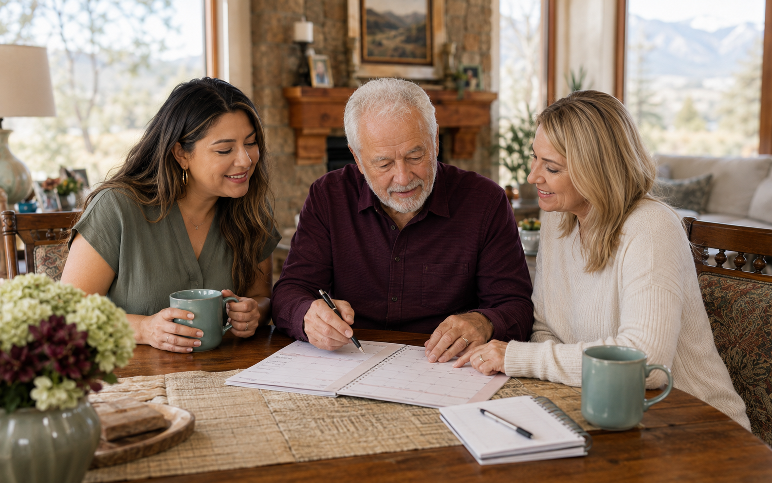 Support planning conversation around a family table
