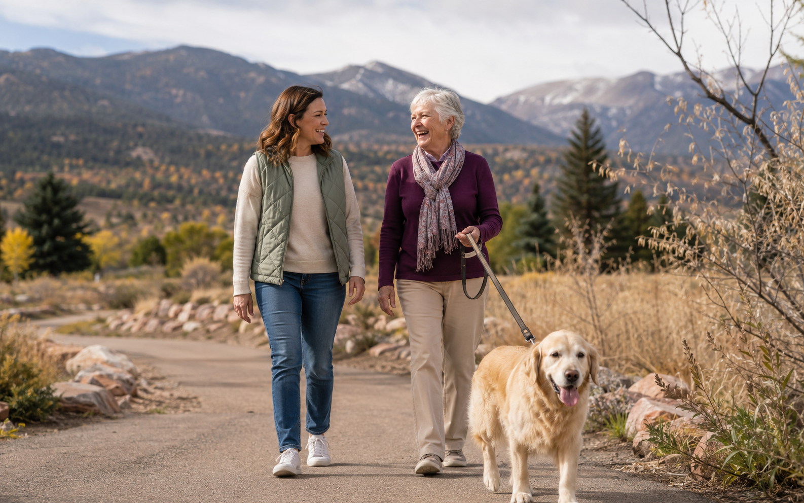 Supported walk with a friendly dog on a Southern Colorado trail